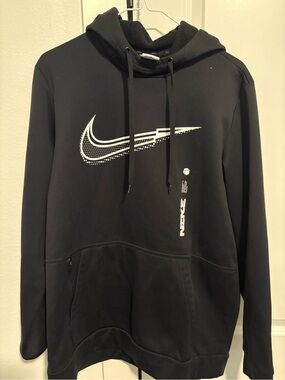 Nike Black Hoodie with White Swoosh Graphic